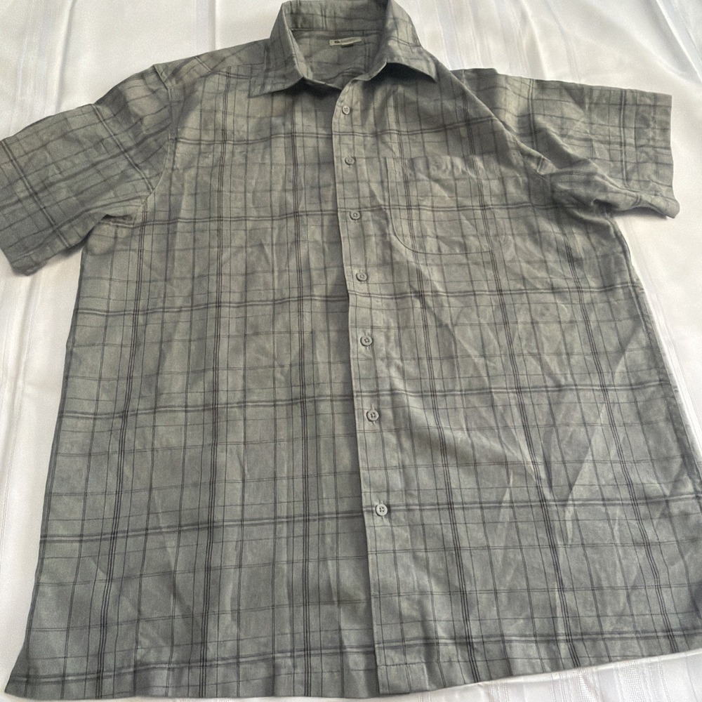 Haggar Clothing Mens XLT Gray Plaid Short Sleeve Button Front Pocket Shirt